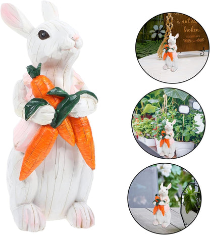 Easter Bunny Figurine with Carrots – 20cm Resin Table Decor