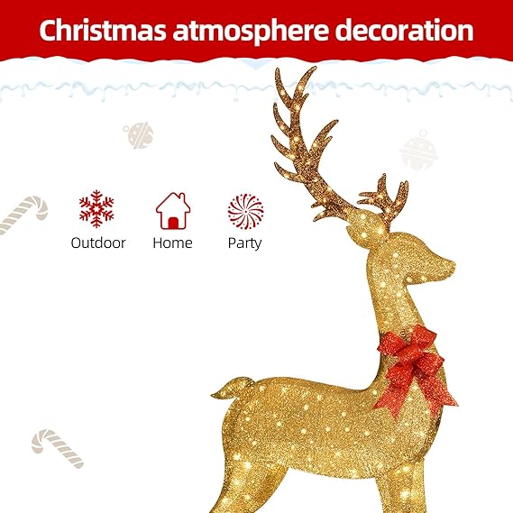 Majestic Gold Glitter Reindeer Figurine with 200 LED Lights