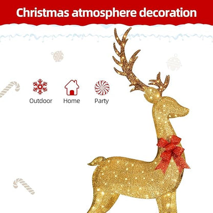 Majestic Gold Glitter Reindeer Figurine with 200 LED Lights