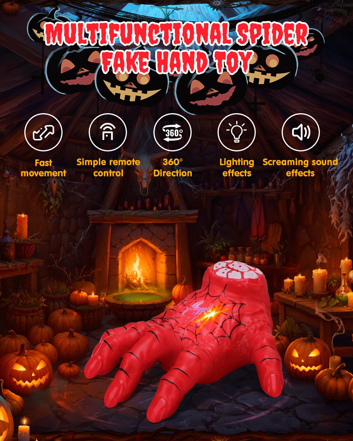 Remote Control Crawling Spider Hand Toy – Halloween Prank Hand with Lights & Sounds