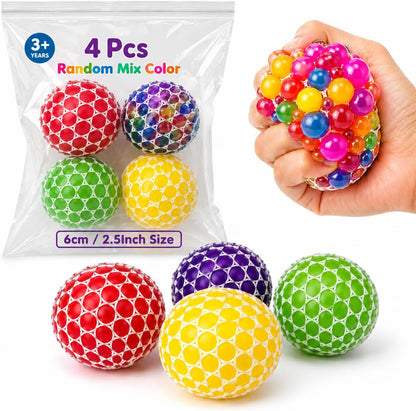 4 PCS Mesh Stress Balls Set – Colorful Squishy Fidget Sensory Toys for Kids & Adults (Random Colors)
