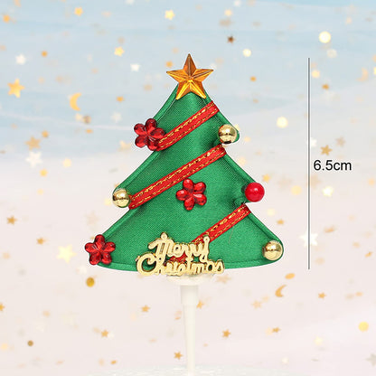 Christmas Tree Cake Topper with Ribbon & Ornaments 10 Pcs