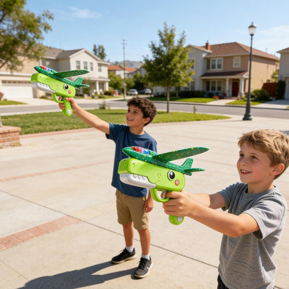 LED Foam Airplane Launcher Toy with Shark-Style Hand Launcher