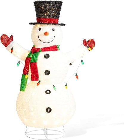 Lighted Plush Snowman Outdoor Figurine with Scarf and Hat
