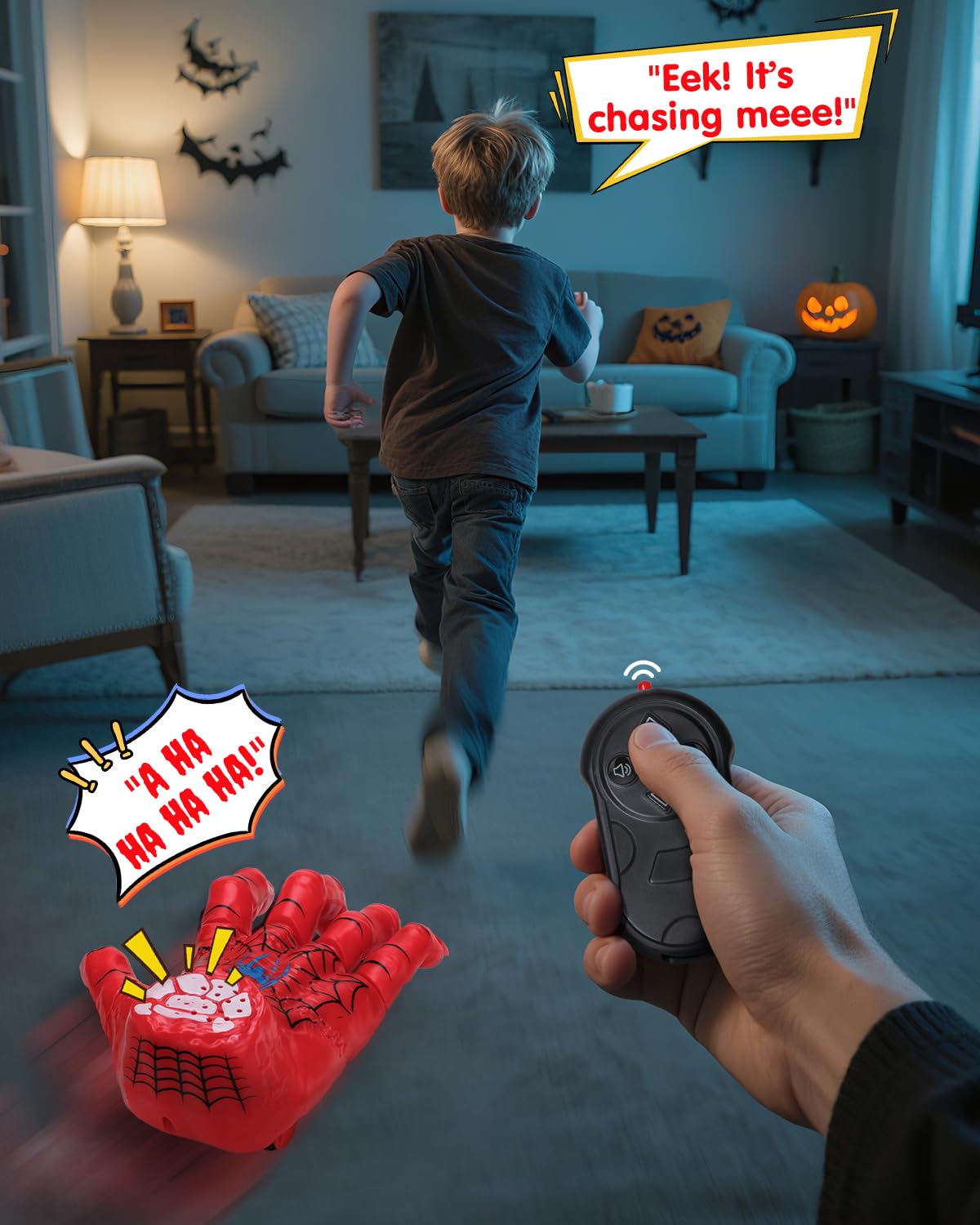 Remote Control Crawling Spider Hand Toy – Halloween Prank Hand with Lights & Sounds