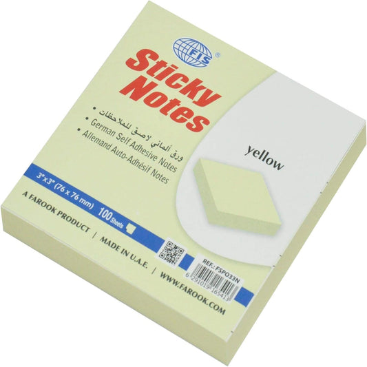 FIS Yellow Sticky Notes 3 x 3 Inch 100 Sheets