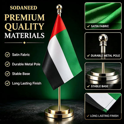 UAE Table Flag A4 with Gold Stand – National Day & Office Decor