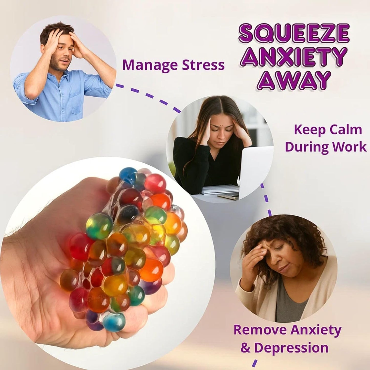 4 PCS Rainbow Mesh Stress Balls Set – Colorful Squishy Sensory Fidget Toys for Kids & Adults (8 cm)