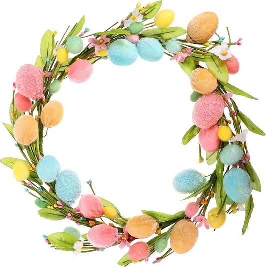 Easter Egg Wreath 40cm – Pastel Spring Door Decoration with Colorful Eggs & Floral Leaves for Home Decor