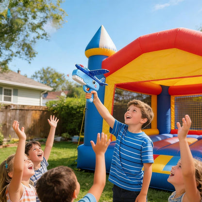 LED Foam Airplane Launcher Toy with Shark-Style Hand Launcher