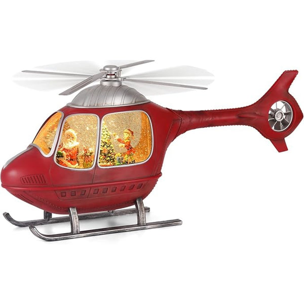 Helicopter Christmas Snow Globe Lantern with Glitter, Music and Lights