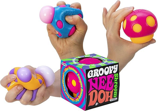 NeeDoh Groovy Shroom – Yellow & Purple | Soft Mushroom Sensory Squeeze Toy