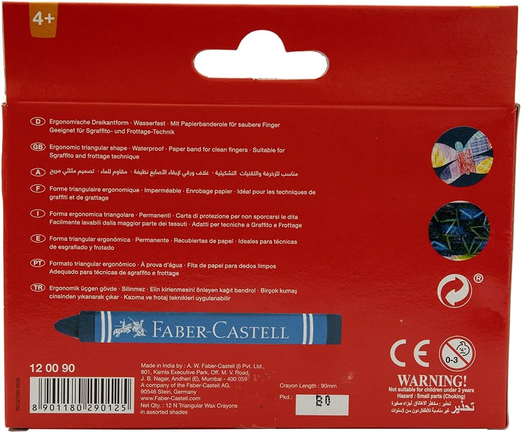 Faber-Castell Wax Crayons 12 Colors Triangular Grip for Kids