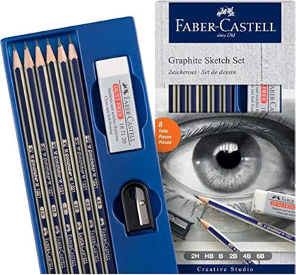Faber-Castell Graphite Sketch Set 8 Pieces – Drawing Pencils & Eraser Kit