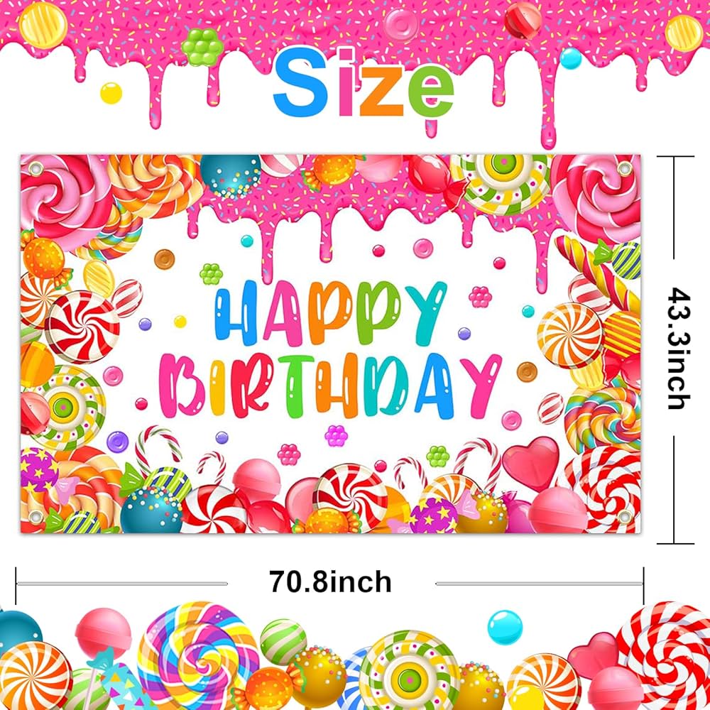 Happy Birthday Party Backdrop Candy Theme – Large Birthday Decoration Banner
