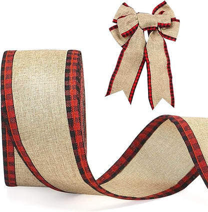 Red Black Plaid Burlap Ribbon Rustic Decor 6 Meter