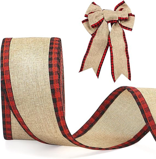 Red Black Plaid Burlap Ribbon Rustic Decor 6 Meter