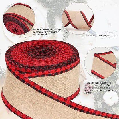 Red Black Plaid Burlap Ribbon Rustic Decor 6 Meter