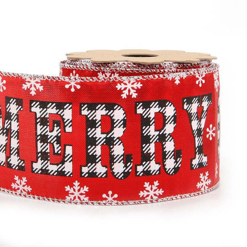 “MERRY” Red Christmas Ribbon – Snowflake Print
