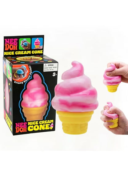 NeeDoh Nice Cream Cone Pink Squishy Stress Toy – Soft Sensory Fidget Toy