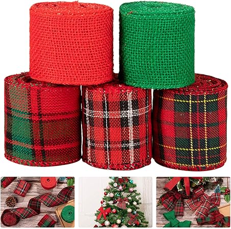 Christmas Burlap Ribbon Set – 5 Rolls
