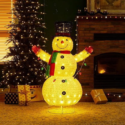 Lighted Plush Snowman Outdoor Figurine with Scarf and Hat