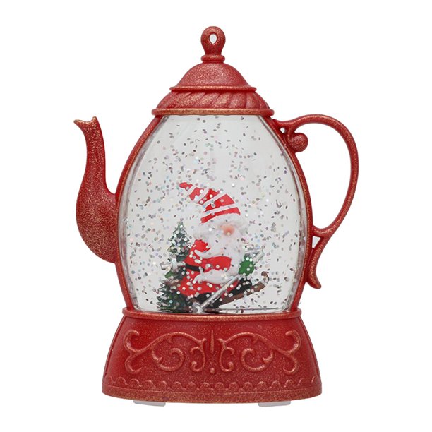 Teapot-Shaped Christmas Lamp with 3D Santa, Snowman and Warm Lighting