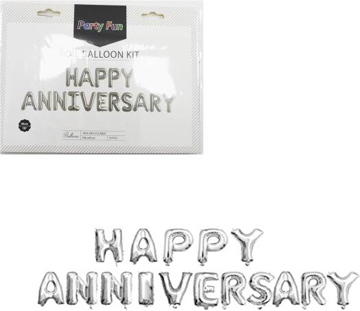 Happy Anniversary Foil Balloon Banner – Silver Letter Balloons (16 Inch)