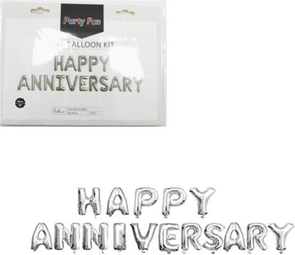 Happy Anniversary Foil Balloon Banner – Silver Letter Balloons (16 Inch)