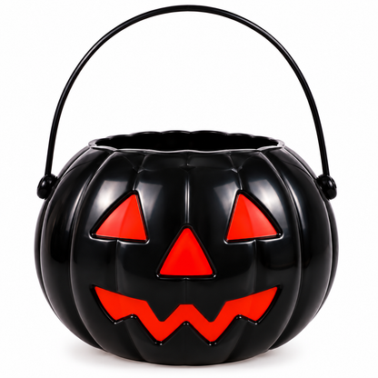 Black Halloween Pumpkin Candy Bucket 20 cm – Spooky Trick or Treat Basket with Handle