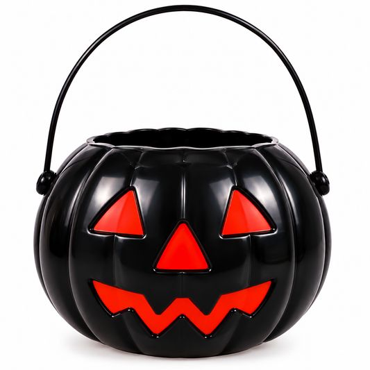 Black Halloween Pumpkin Candy Bucket 20 cm – Spooky Trick or Treat Basket with Handle