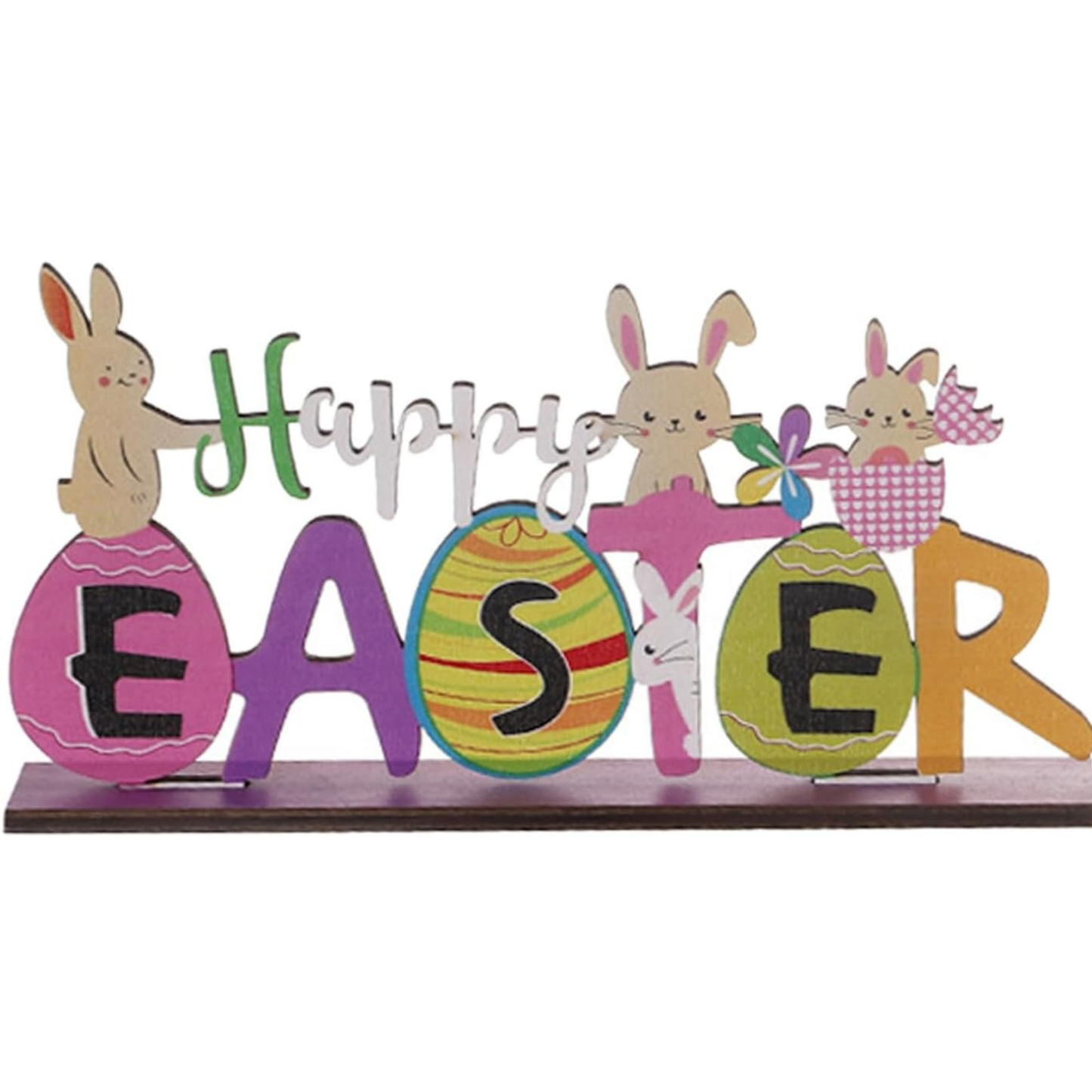 Happy Easter Wooden Table Sign – Bunny Egg Desktop Decor 20cm