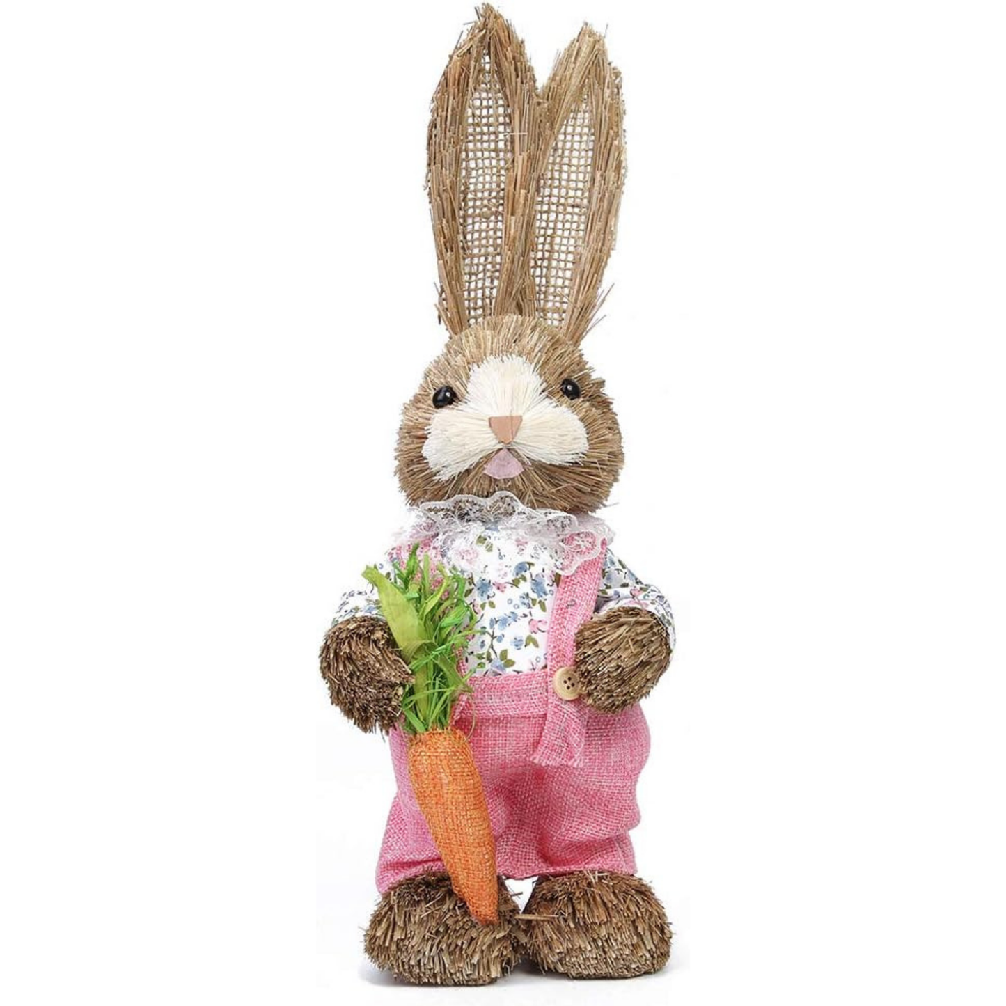 Straw Easter Bunny Decor with Carrot – 35cm Rustic Spring Home Decoration