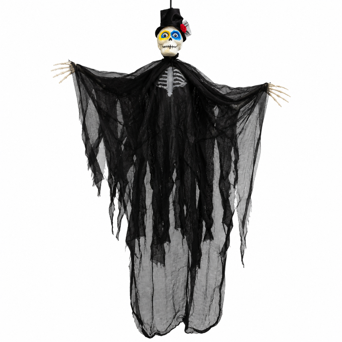 Halloween Hanging Skeleton Ghost with Black Hat – 85 cm