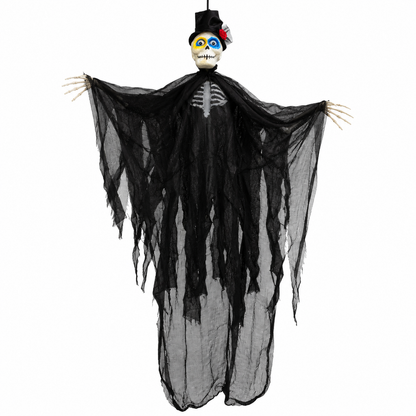 Halloween Hanging Skeleton Ghost with Black Hat – 85 cm