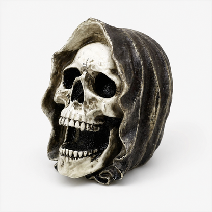 Grim Reaper Skull Decoration – 18cm Hooded Halloween Tabletop Decor