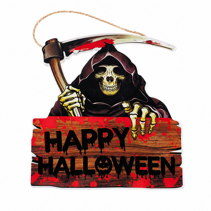 LED Grim Reaper Happy Halloween Hanging Sign Decor