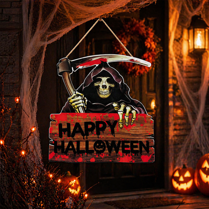 LED Grim Reaper Happy Halloween Hanging Sign Decor