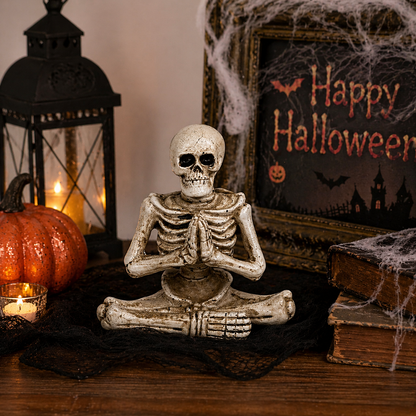 Skeleton Yoga Statue – Meditating Gothic Desk Decor Figurine