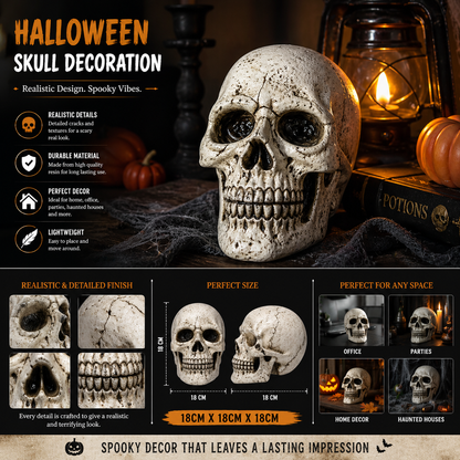 Realistic Halloween Skull Decoration – 18cm Gothic Tabletop Decor