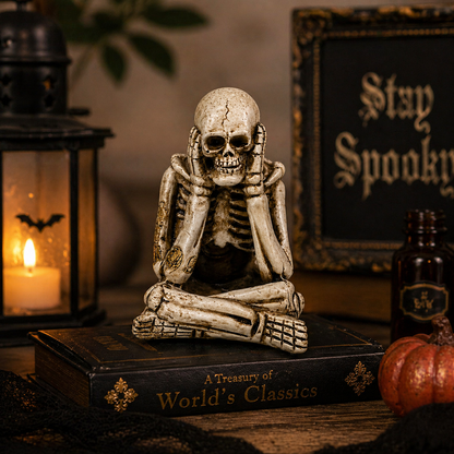 Skeleton Thinker Figurine – Gothic Skull Desk Decor Mini Resin Statue