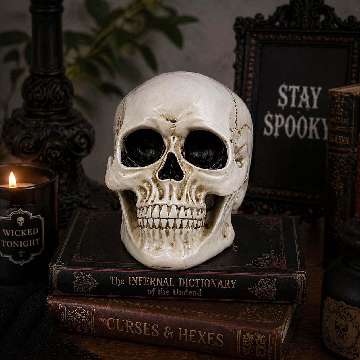 Human Skull Figurine – Gothic Tabletop Skull Statue for Home Décor