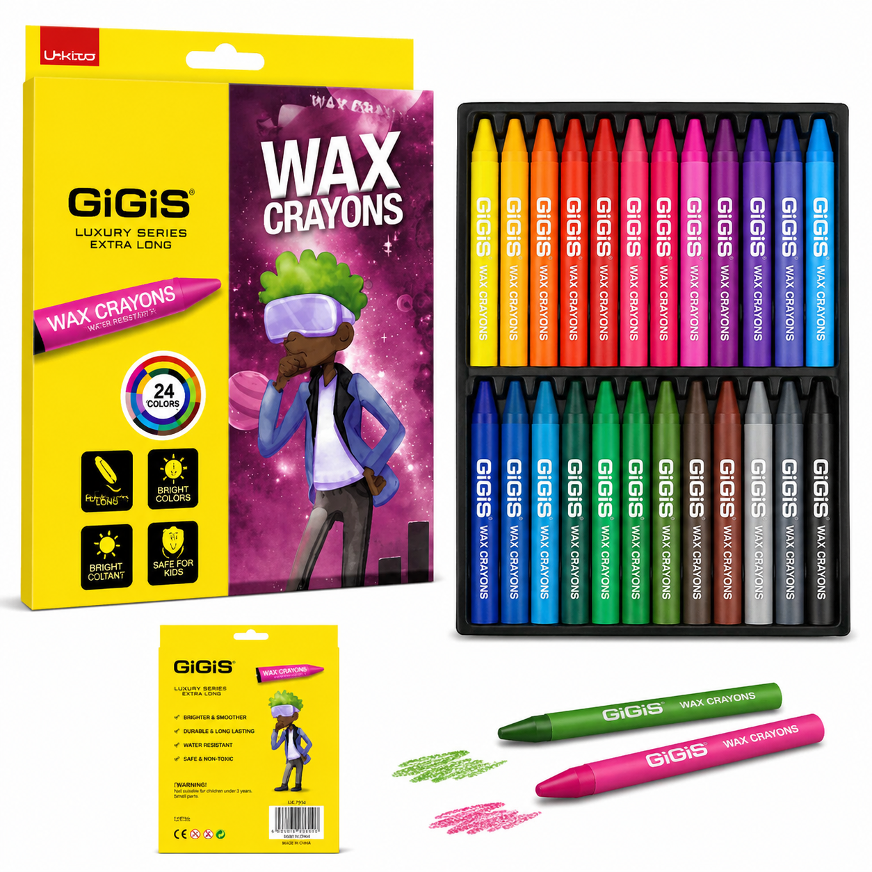 GiGiS 24 Color Wax Crayons Set for Kids
