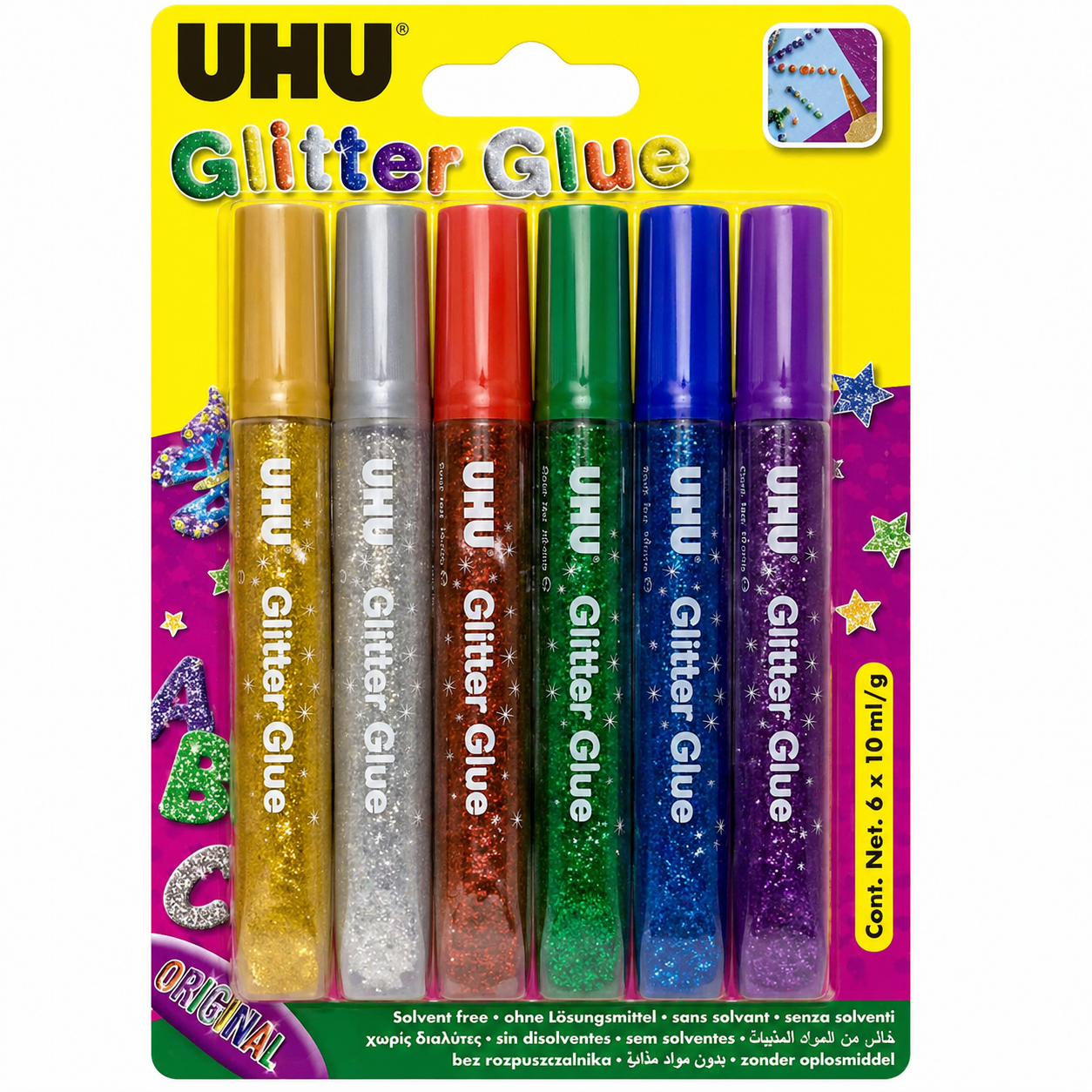 UHU Glitter Glue Pens Set of 6 for Kids Crafts