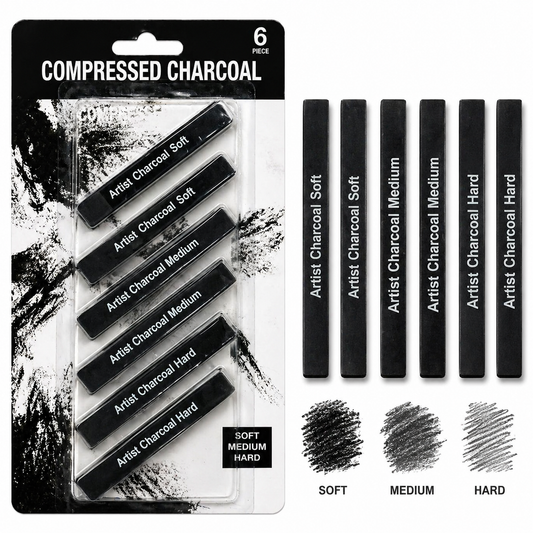 Compressed Charcoal Sticks Set of 6 for Drawing and Sketching