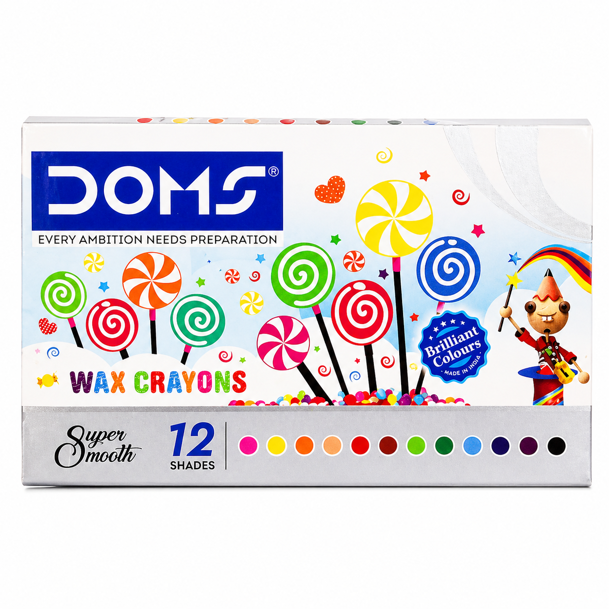 DOMS 12 Shade Wax Crayons Set for Kids Colouring