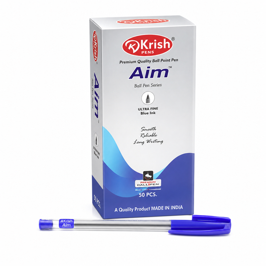 Krish Aim Ball Point Pen – 0.7 mm Fine Tip, Blue Black Red Green, Pack of 6 or Box of 50