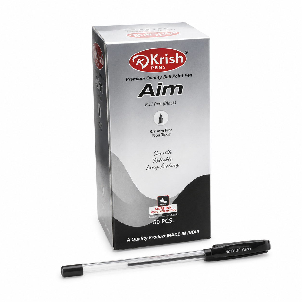 Krish Aim Ball Point Pen – 0.7 mm Fine Tip, Blue Black Red Green, Pack of 6 or Box of 50