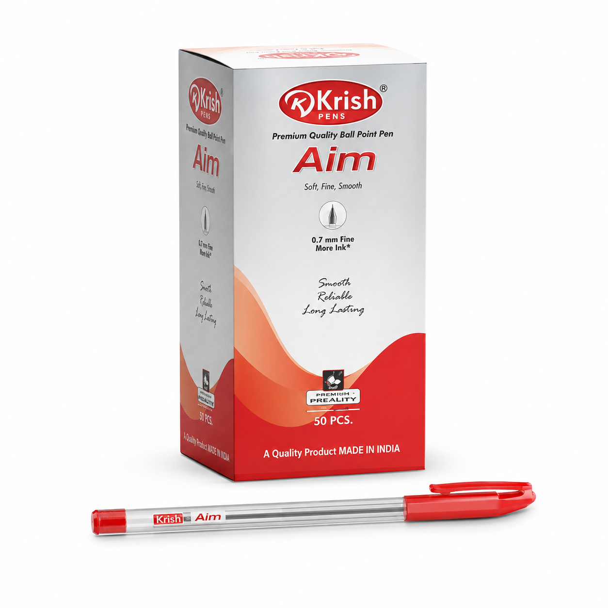 Krish Aim Ball Point Pen – 0.7 mm Fine Tip, Blue Black Red Green, Pack of 6 or Box of 50