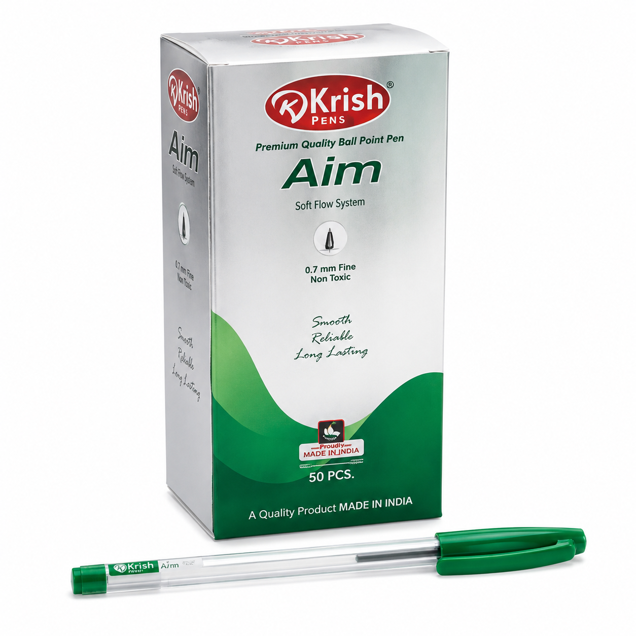 Krish Aim Ball Point Pen – 0.7 mm Fine Tip, Blue Black Red Green, Pack of 6 or Box of 50